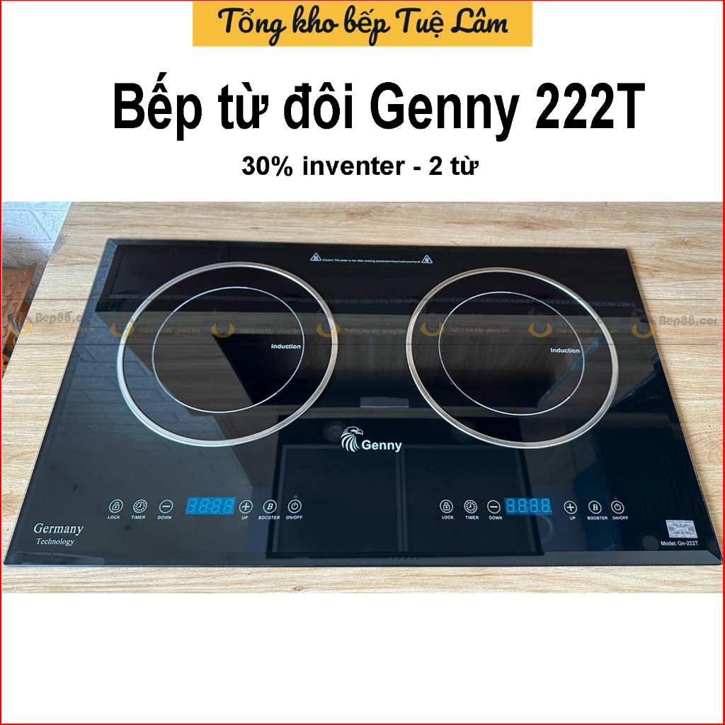 Bếp từ đôi giá rẻ - Bếp từ Genny 222T - Fuger TL88 Smart - Lắp ráp Việt Nam - Bảo hành 2 năm