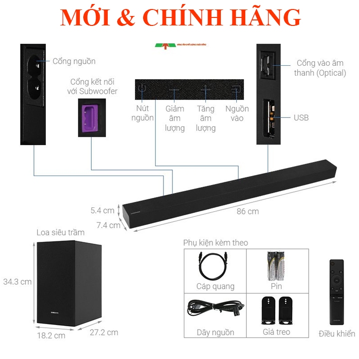 Loa thanh Bluetooth 2.1ch Công suất 150W Siêu trầm Samsung HW-T420 Hàng mới Full Box 100%