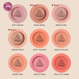 Phấn má hồng 3ce mood recipe face blush rose beige mono pink peach splash delectable city mauve
