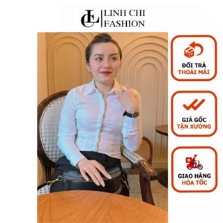 Sơ Mi trắng tay dài LINH CHI vải lụa nhung cao cấp loại 1, vải không nhăn  mềm mịn  mát form đẹp tôn dáng sang trọng