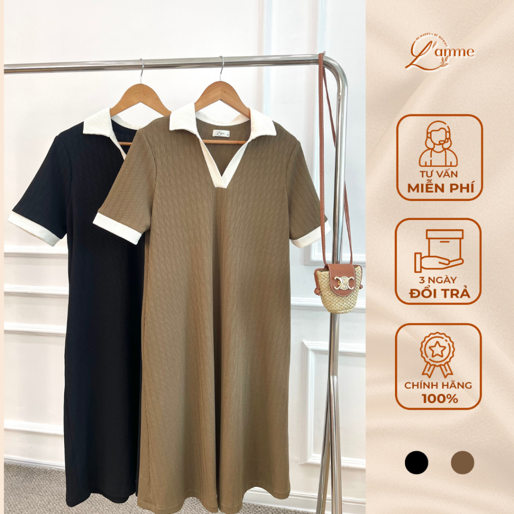 Váy bầu suông đẹp cổ bẻ LALA DRESS phong cách Hàn Quốc nhẹ nhàng by L amme