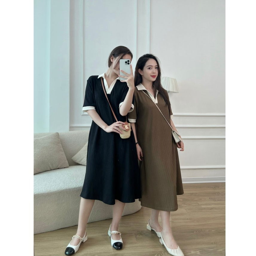 Váy bầu basic, đầm bầu suông đẹp cổ polo LALA DRESS phong cách Hàn Quốc nhẹ nhàng by L'amme