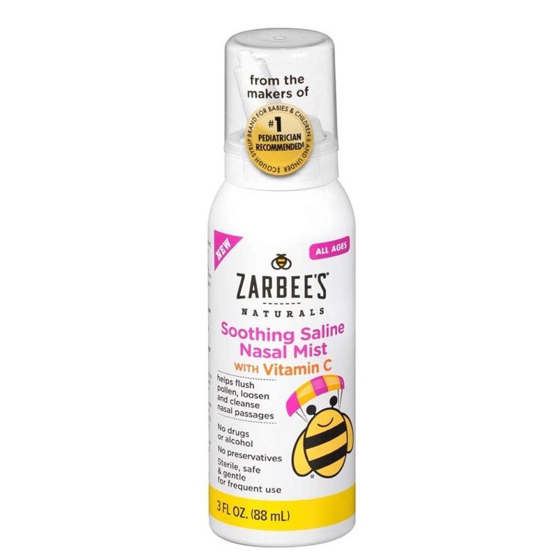 Xịt rửa mũi, đẩy đờm, làm sạch mũi cho bé Zarbee's Soothing Saline Nasal Mist - 88ml