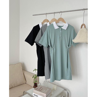 Váy Polo Xanh Chiếc Eo Form A (Hình thật) Váy Polo Nữ Phối Cổ Trắng