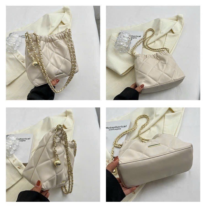Túi xách nữ da mềm thêu vuông dây rút miệng siêu dễ thương Zuliashop8386