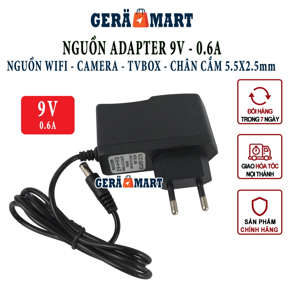 Nguồn Adapter 9V-0.6A cho Router Wifi, Modem, Camera, TVBox - Sạc nguồn 9V-0.6A chân cắm thông dụng 