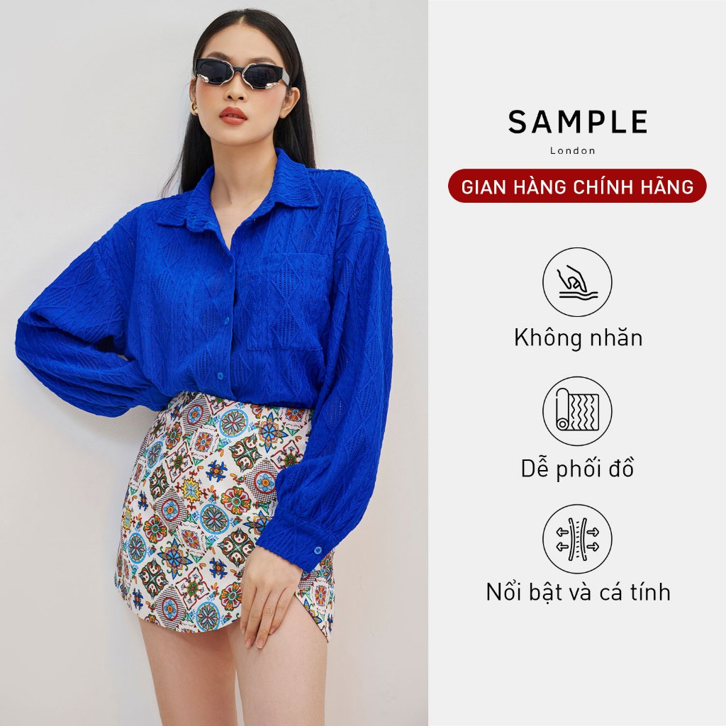 Áo sơ mi Lilian Top màu xanh COBALT nữ tay dài SAMPLE LONDON phù hợp đi tiệc, sự kiện, đi chơi, đi làm