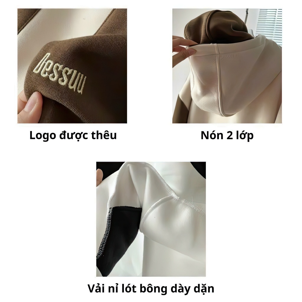 Áo Hoodie Nỉ Ngoại Form Rộng ULzzang Phối Thân Và Tay Thêu Chữ Nón Đóng Nút Tay Phồng Chất Dày Dặn Mềm Mịn Thoáng Mát