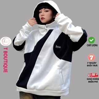 Áo Hoodie Nỉ Ngoại Form Rộng ULzzang Phối Thân Và Tay Thêu Chữ Nón Đóng Nút Tay Phồng Chất Dày Dặn Mềm Mịn Thoáng Mát