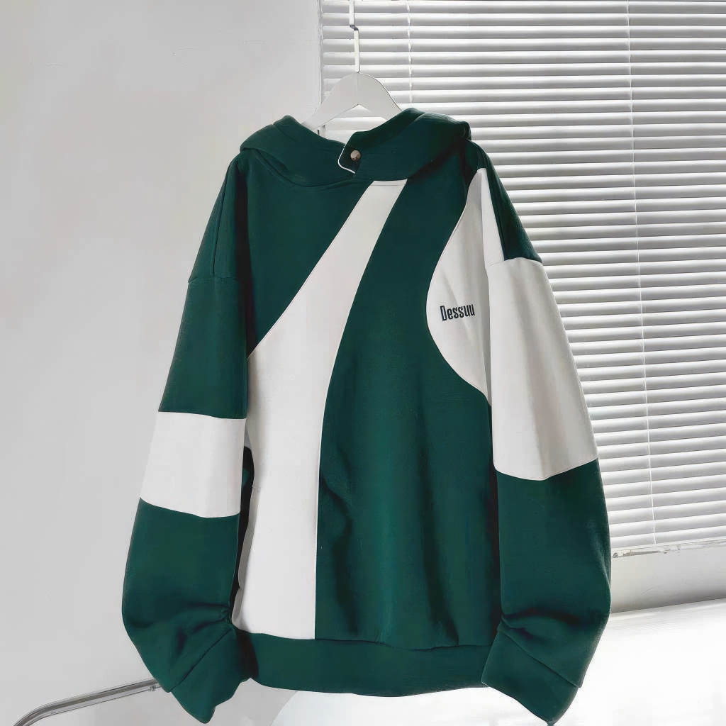 Áo Hoodie Nỉ Ngoại Form Rộng ULzzang Phối Thân Và Tay Thêu Chữ Nón Đóng Nút Tay Phồng Chất Dày Dặn Mềm Mịn Thoáng Mát