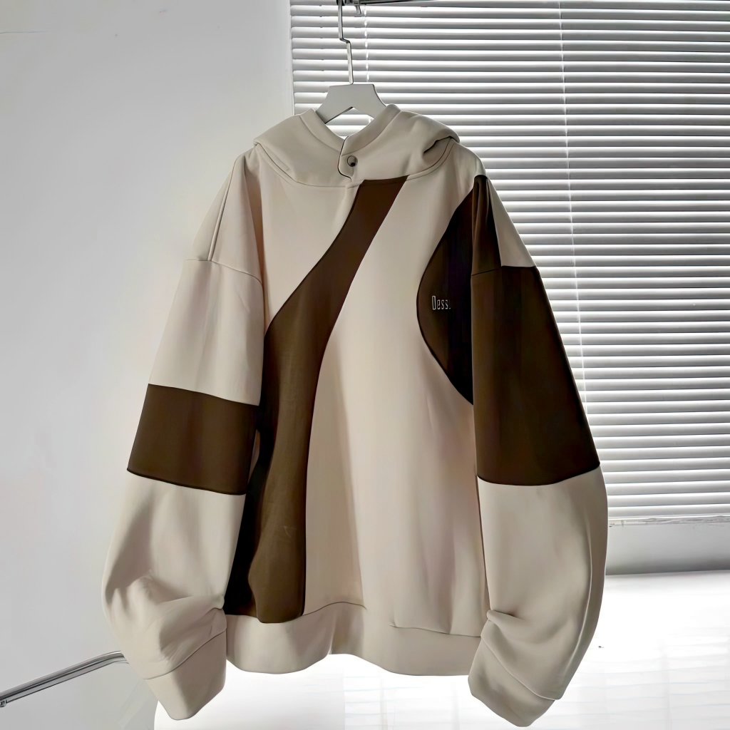 Áo Hoodie Nỉ Ngoại Form Rộng ULzzang Phối Thân Và Tay Thêu Chữ Nón Đóng Nút Tay Phồng Chất Dày Dặn Mềm Mịn Thoáng Mát