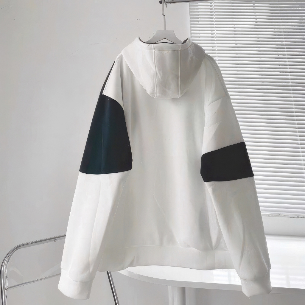 Áo Hoodie Nỉ Ngoại Form Rộng ULzzang Phối Thân Và Tay Thêu Chữ Nón Đóng Nút Tay Phồng Chất Dày Dặn Mềm Mịn Thoáng Mát