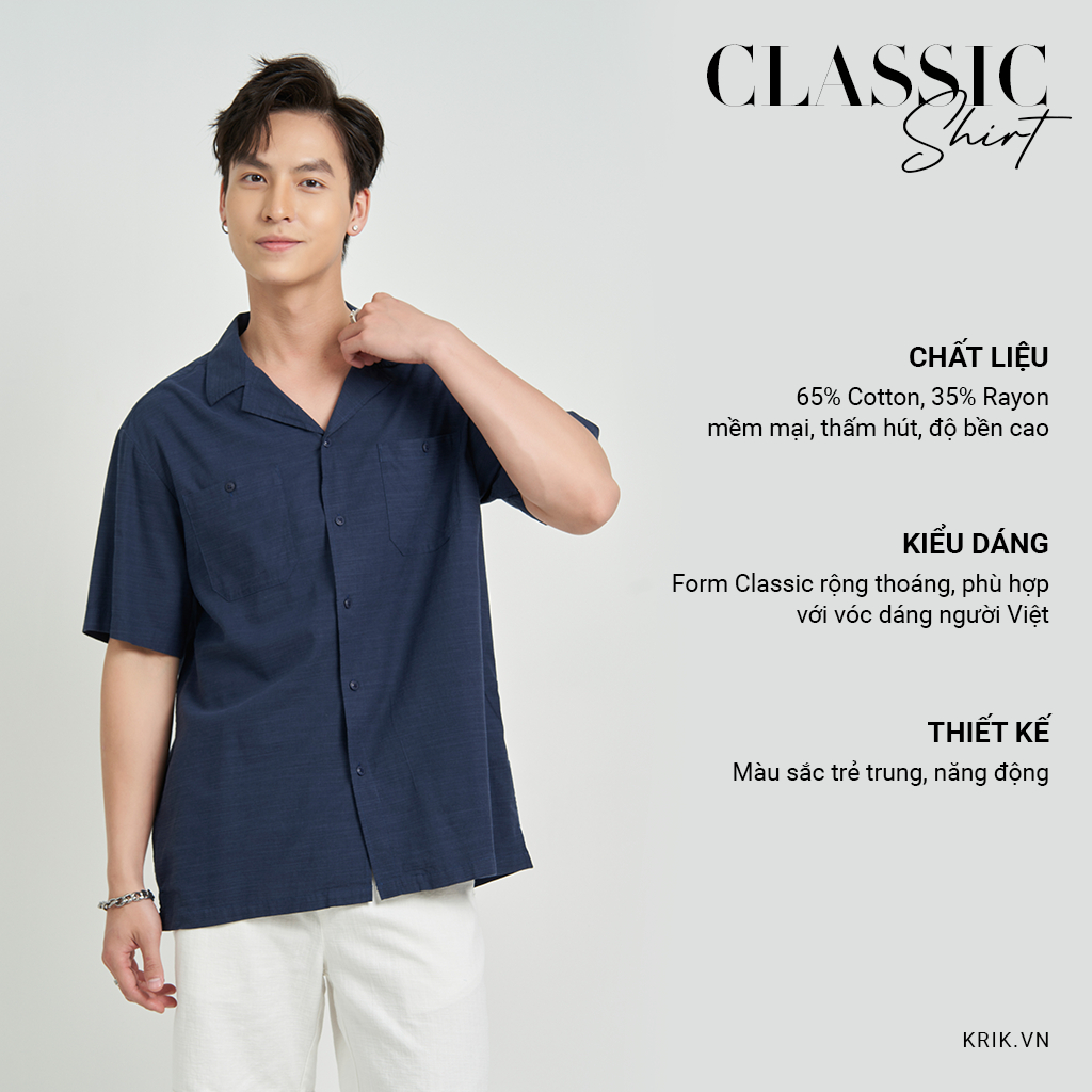 Áo Sơ Mi Dài Tay Nam Cộc Tay Local Brand KRIK  Chất Liệu Cotton Form Classic SC3015