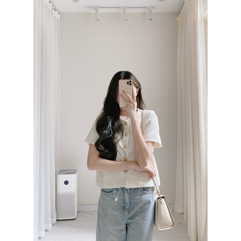 Áo dạ tweed cộc tay 2 lớp qc khuy vàng Samhyewear | BigBuy360 - bigbuy360.vn