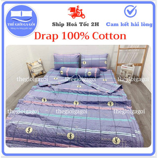 Bộ Drap 100% Cotton, ga trải giường thoáng mát, thấm hút mồ hôi