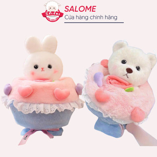 Gấu bông bó hoa thỏ bông 2in1 thỏ và lena salome tp hcm, qùa tặng cao cấp