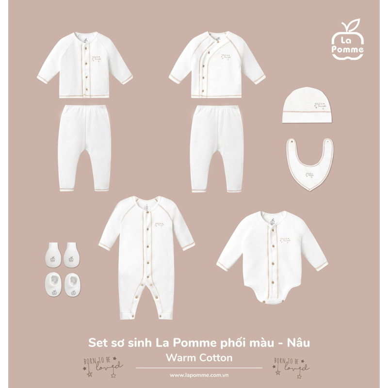 [La Pomme] Bộ quần áo dài tay cho bé sơ sinh 3-7kg chất liệu petit chính hãng La Pomme 2023