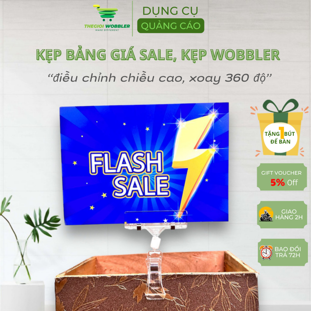 Kẹp bảng giá sale, kẹp wobbler, kẹp thẻ giá siêu thị thegioi wobbler xoay 360 độ, lắp ráp thay đổi đ