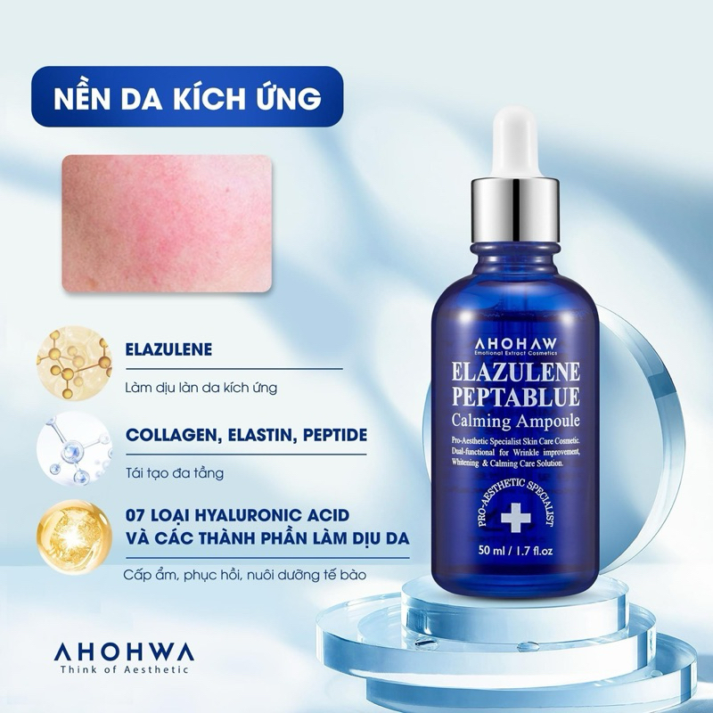 Combo Dưỡng Trắng Chống Lão Hoá Da AHOHAW Elazulene Peptablue Ampoule & Anti-Aging Cream - Dưỡng Ẩm, Tái Tạo Da