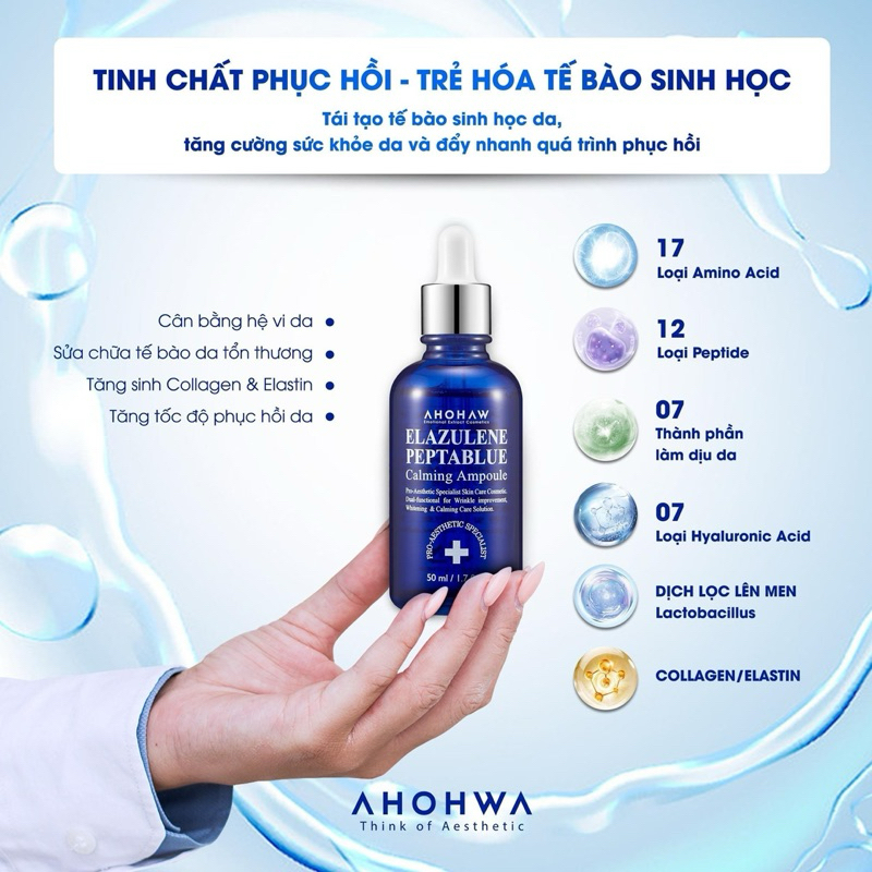 Combo Dưỡng Trắng Chống Lão Hoá Da AHOHAW Elazulene Peptablue Ampoule & Anti-Aging Cream - Dưỡng Ẩm, Tái Tạo Da