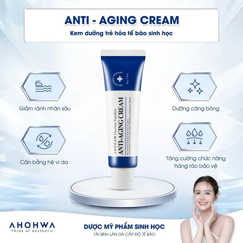Combo Dưỡng Trắng Chống Lão Hoá Da AHOHAW Elazulene Peptablue Ampoule & Anti-Aging Cream - Dưỡng Ẩm, Tái Tạo Da