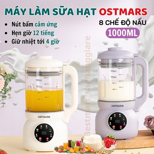 Máy làm sữa hạt OSTMARS 1L, công suất 800W, hẹn giờ tự động 7 chế độ nấu, đáy chống dính, tiết kiệm điện năng