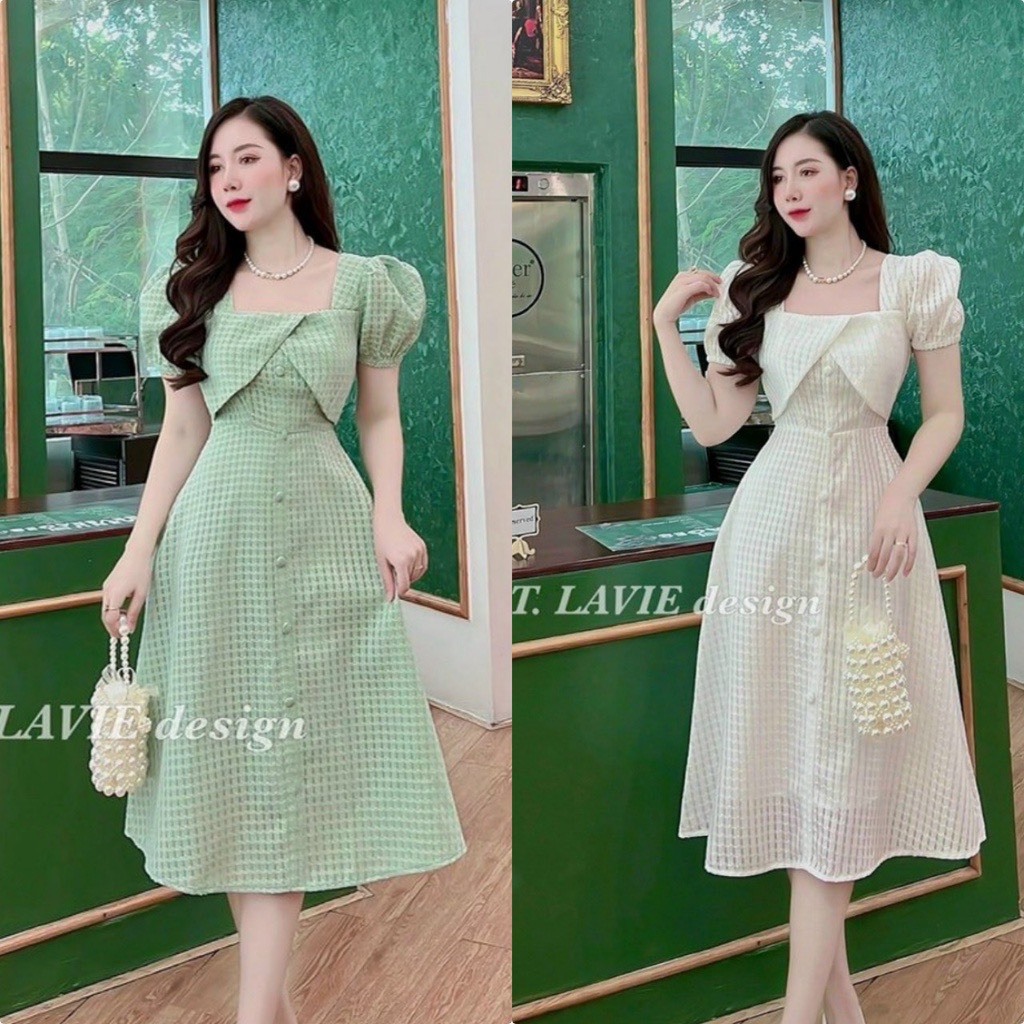 Đầm nữ thời trang dáng xoè, tay phồng, cổ thuyền xinh đẹp D026