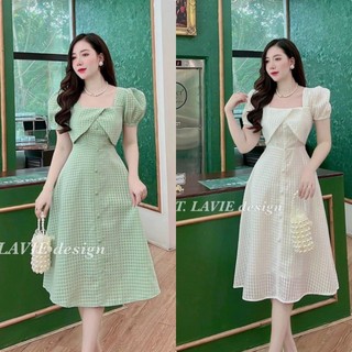 Đầm nữ thời trang dáng xoè, tay phồng, cổ thuyền xinh đẹp D026