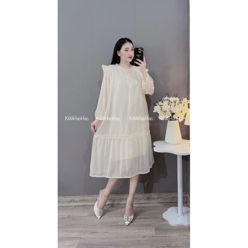 Váy bầu dài tay voan tơ đính ngọc cao cấp A8