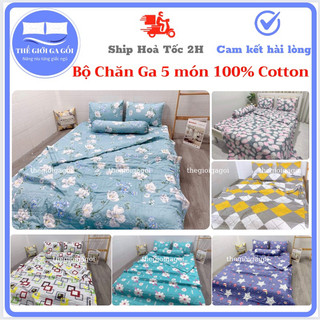 Bộ Drap /Chăn ga {5 món }100% cotton thoáng mát thấm hút mồ hôi