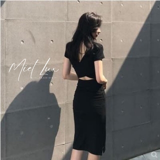 Váy đầm nữ body đen dáng dài Miel Fashion thiết kế , đầm nữ tay ngắn bigsize thu đông V230911