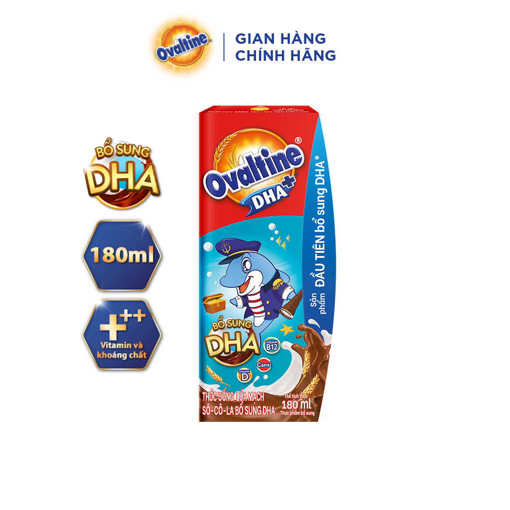 Thức uống lúa mạch hương vị sô-cô-la Ovaltine DHA+ (180ml x 4)