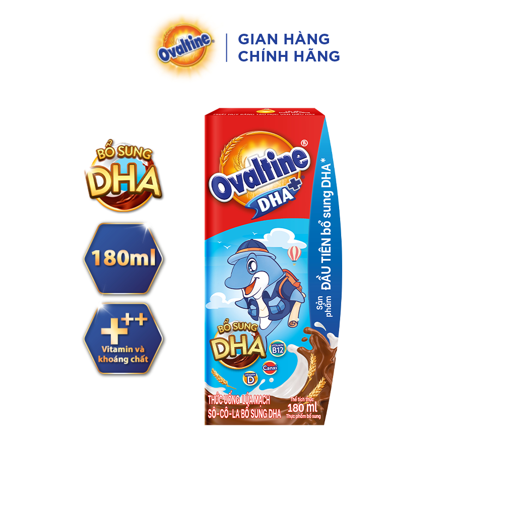 Thức uống lúa mạch hương vị sô-cô-la Ovaltine DHA+ (180ml x 4)