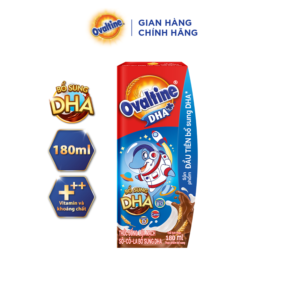 Thùng 48 hộp Thức uống lúa mạch hương vị sô-cô-la Ovaltine DHA+ (180ml x 48)