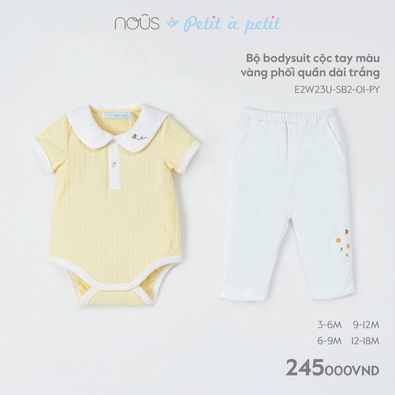 Bộ Body suit áo cộc tay quần dài cho bé sơ sinh 4-10kg Nous Premium mẫu mới 2023 chính hãng