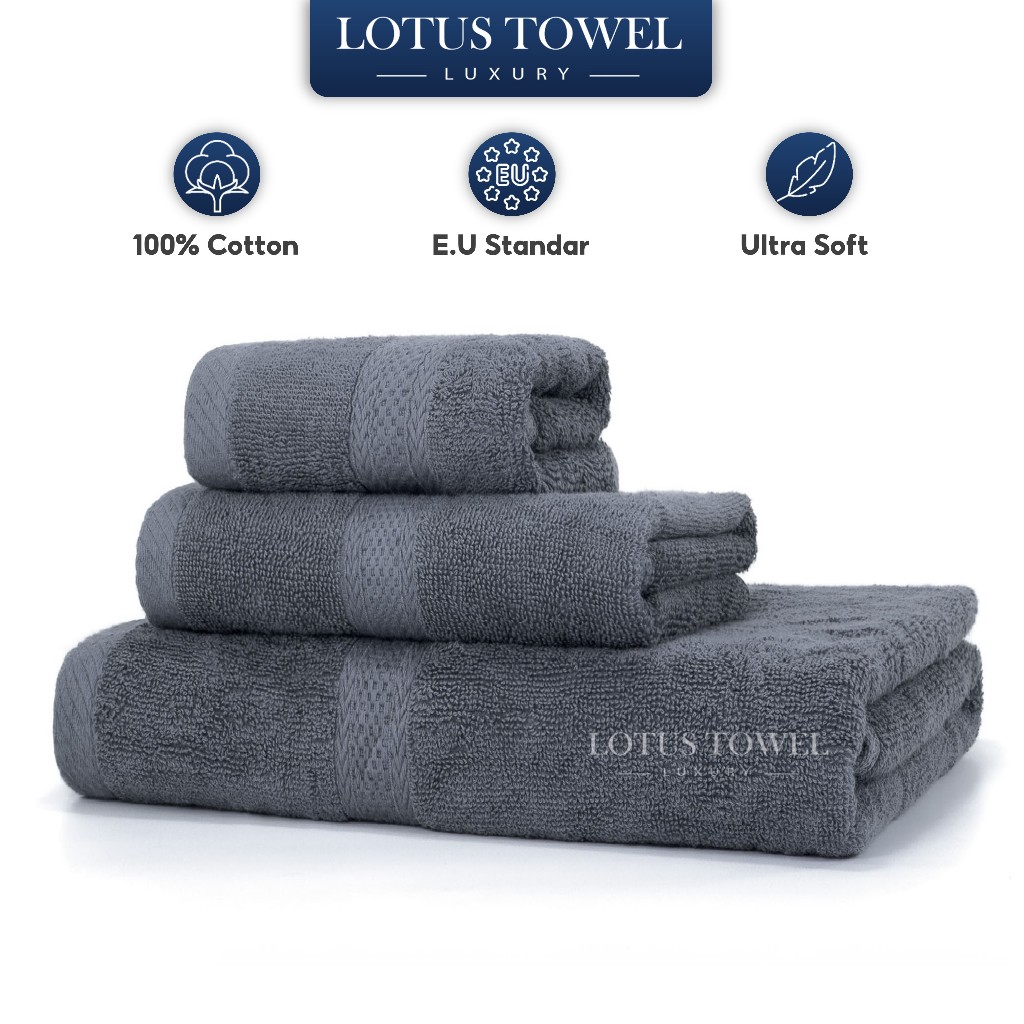 Bộ khăn tắm, khăn mặt, khăn gội LOTUS 100% Cotton, Mềm Mịn Thấm Hút, Không Ra Màu, Dùng Cho Gia Đình Spa Khách Sạn | BigBuy360 - bigbuy360.vn