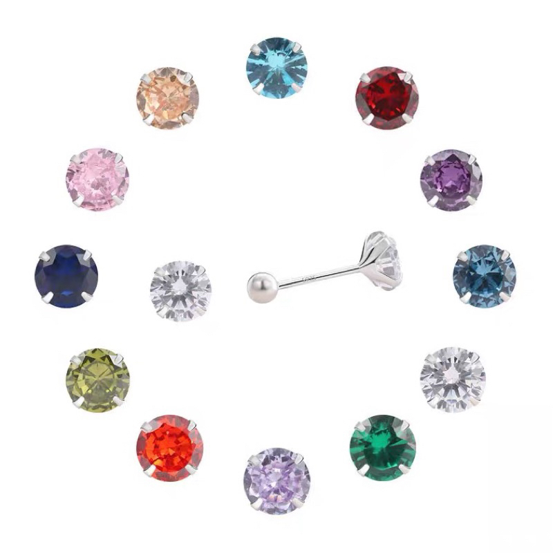 Khuyên bạc nụ đá aquamar xanh chốt vặn | TRANG SỨC BẠC ACCESSORIES