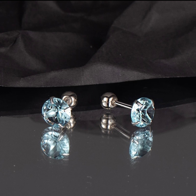 Khuyên bạc nụ đá aquamar xanh chốt vặn | TRANG SỨC BẠC ACCESSORIES