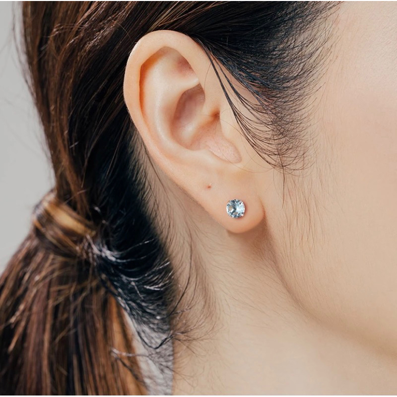 Khuyên bạc nụ đá aquamar xanh chốt vặn | TRANG SỨC BẠC ACCESSORIES