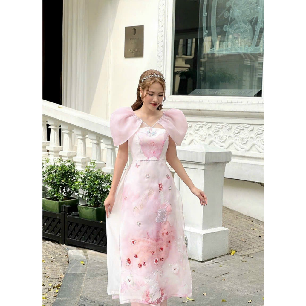 𝐍𝐄𝐖𝟐𝟎𝟐𝟒 - Áo dài cách tân nữ màu xanh KHUÊ TÚ áo dài cho nữ áo dài 4 tà đính kết kiểu dáng hiện đại