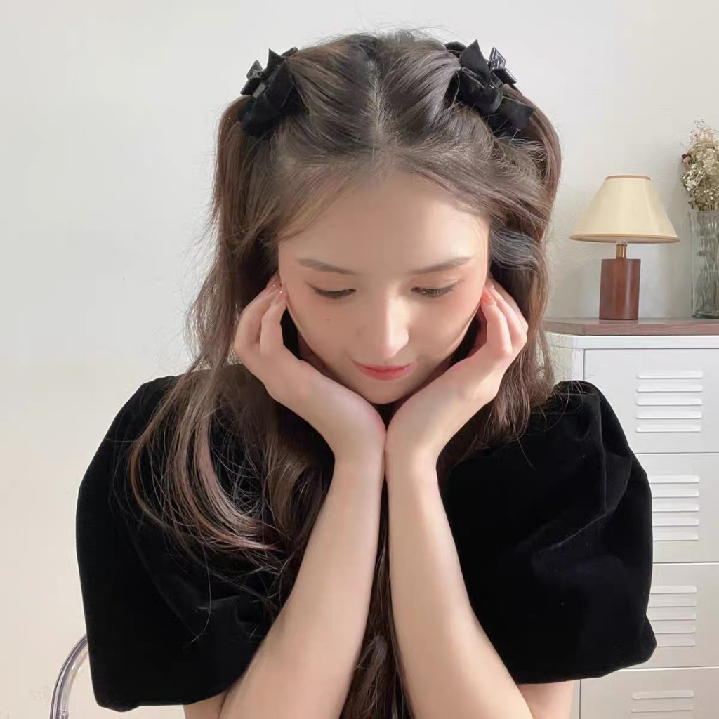 Set 2 Kẹp Tóc Nơ Bằng Nhung Đen Phong Cách Tiểu Thư Dễ Thương Cho Nữ