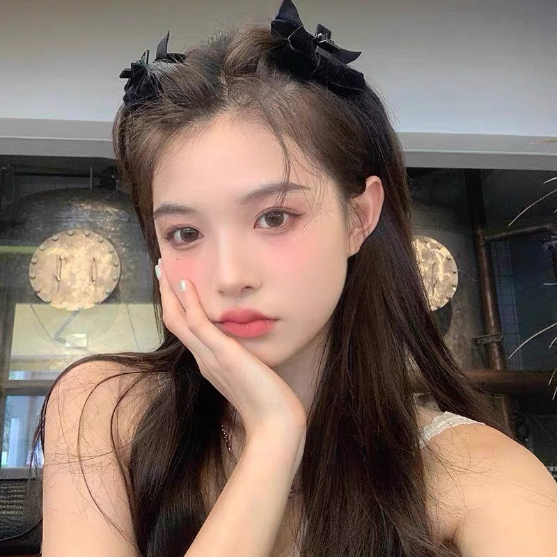 Set 2 Kẹp Tóc Nơ Bằng Nhung Đen Phong Cách Tiểu Thư Dễ Thương Cho Nữ