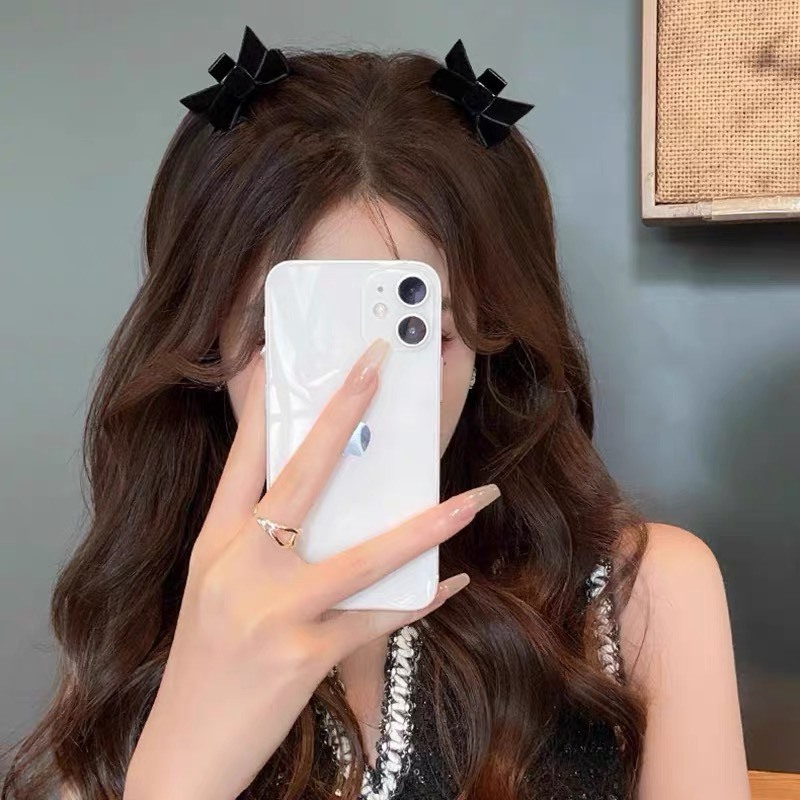 Set 2 Kẹp Tóc Nữ Hình Nơ Bằng Nhung Đen Phong Cách Tiểu Thư Dễ Thương