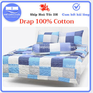 Bộ Drap (4 món) 100% Cotton, ga trải giường thoáng mát, thấm hút mồ hôi