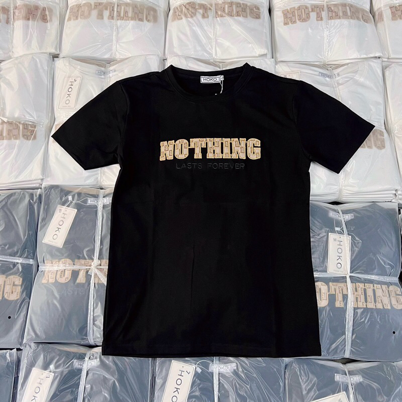 ÁO THUN COTTON PHỐI THÊU CHỮ - ÁO ĐÔI TAY NGẮN CỔ TRÒN CTTN