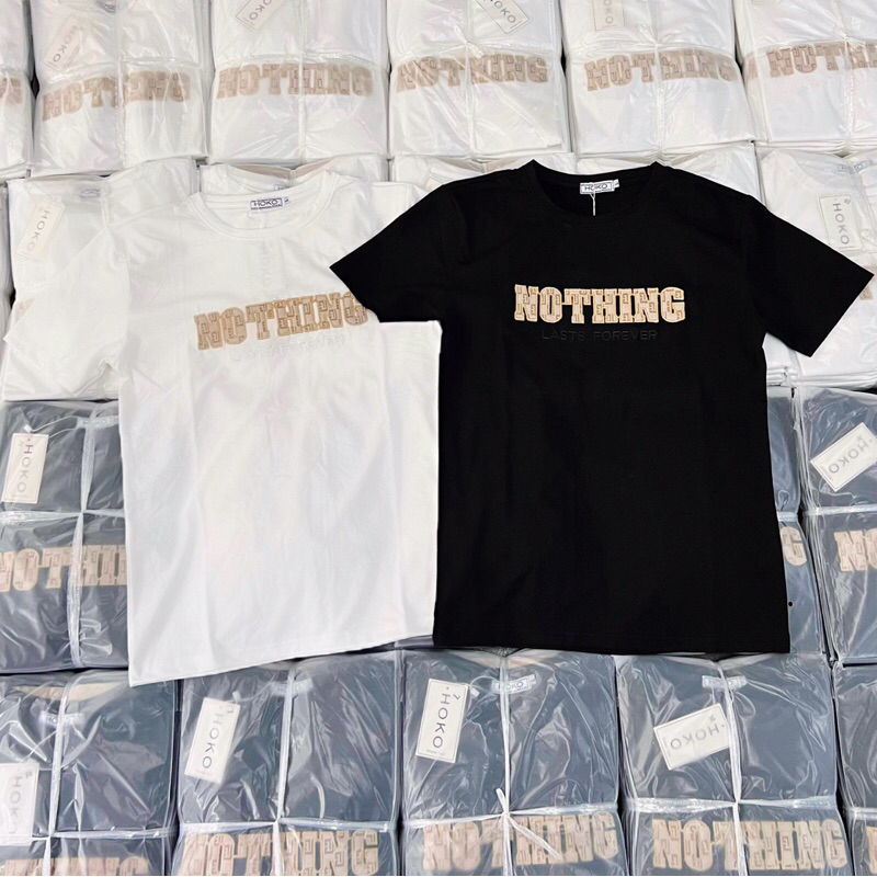 ÁO THUN COTTON PHỐI THÊU CHỮ - ÁO ĐÔI TAY NGẮN CỔ TRÒN CTTN