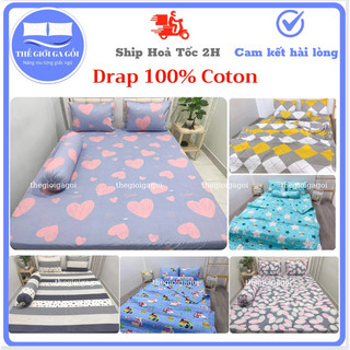 {link 1 } Bộ Drap 100% Cotton , Ga trải giường thoáng mát ,thấm hút mồ hôi ( 1ga + 3 vỏ gối)