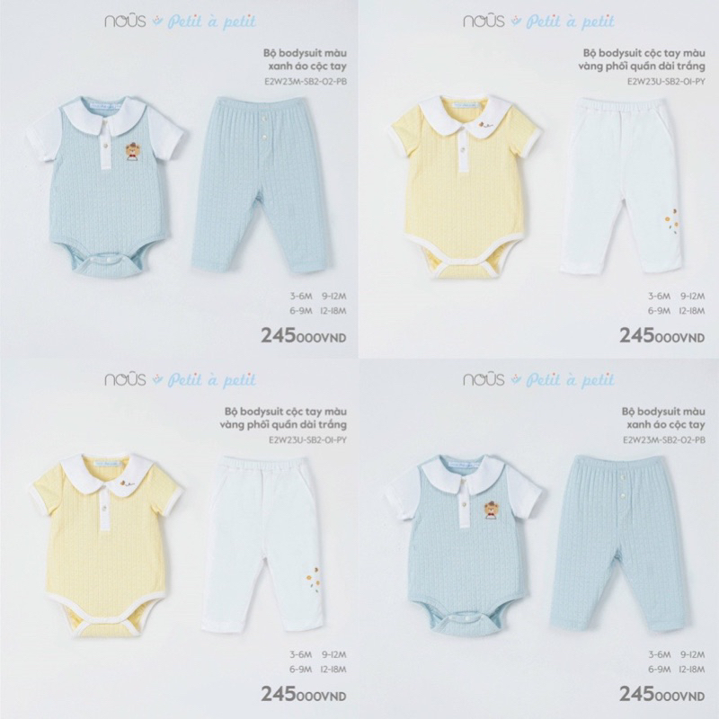 [Nous] Bộ Body suit áo cộc tay quần dài cho bé sơ sinh 4-10kg Nous Premium mẫu mới 2023 chính hãng