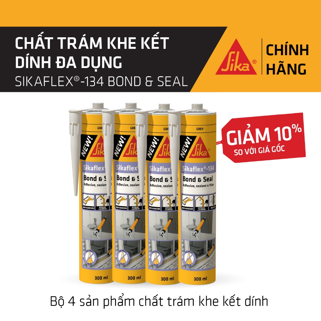Sika - BỘ 4 ống chất trám khe, kết dính đa dụng Sikaflex ® -134 Bond & Seal (Xám) (ống 300 ml)