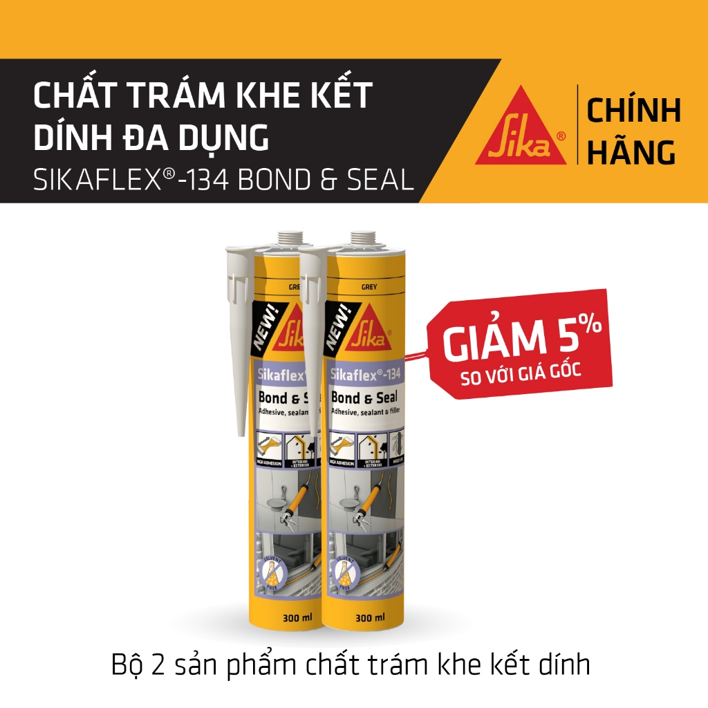Sika - BỘ 2 ống chất trám khe, kết dính đa dụng Sikaflex ® -134 Bond & Seal (Xám) (ống 300 ml)